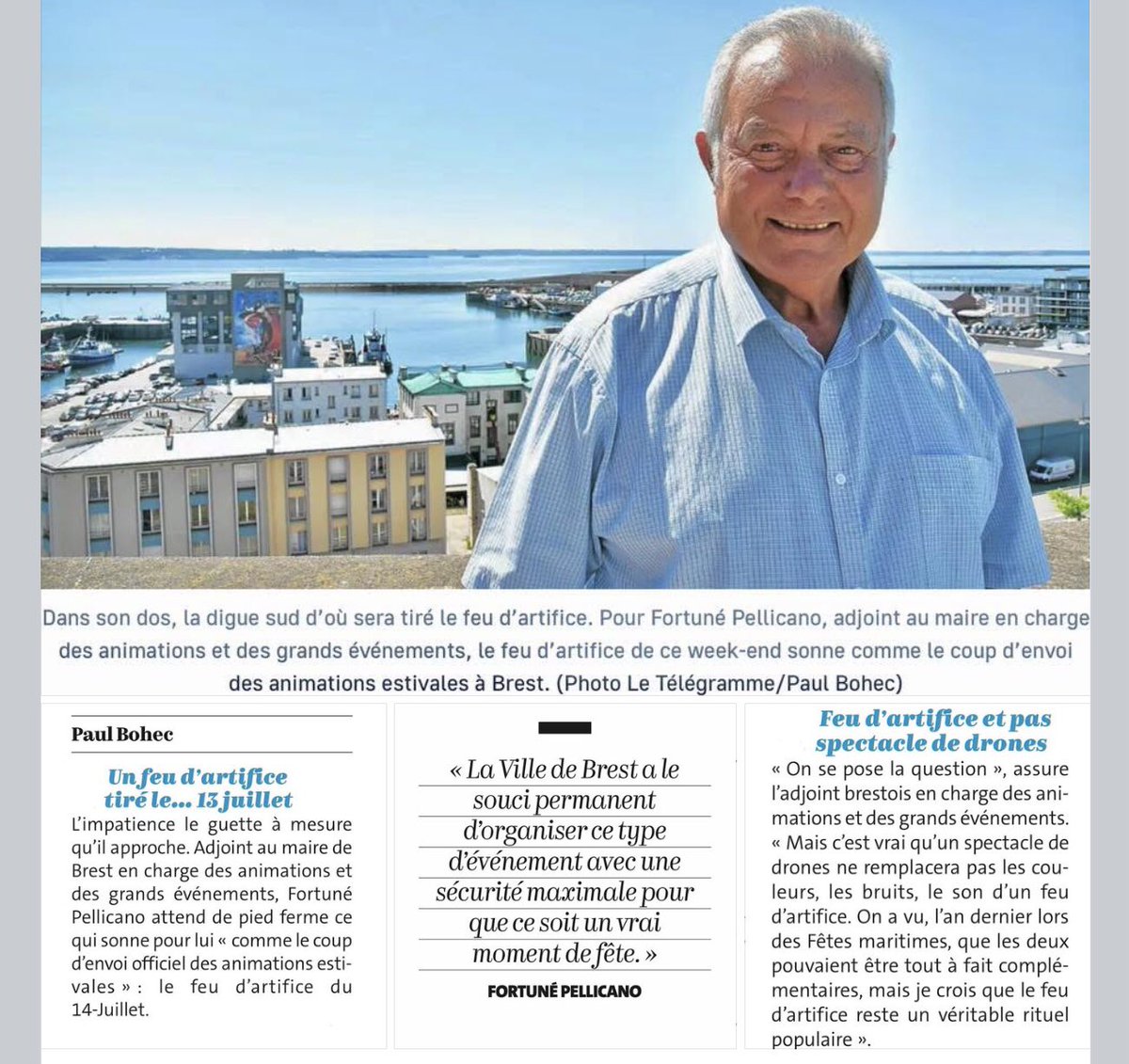 En charge de l’organisation de cet événement populaire, je vous donne rendez-vous ce dimanche soir pour partager un grand moment de bonheur avec le feu d’artifice de la Ville de Brest. Article de Paul Bohec dans Le Télégramme Brest. À retrouver en intégralité sur le site Web.