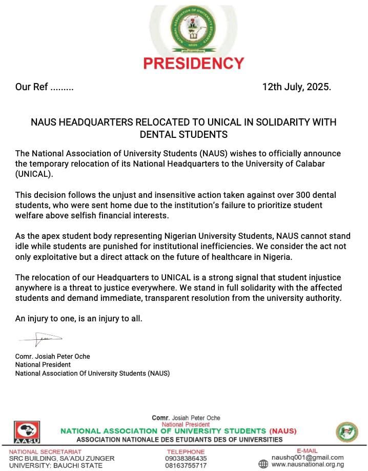 NausNational's tweet photo. The leadership of National Association of University Students is Relocating her  National Secretariat to University of Calaba.. https://t.co/yBfqWR1X7h