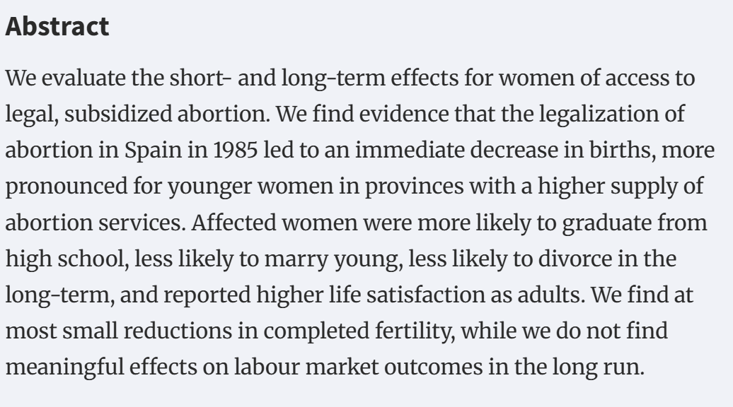 Sergi Jimenez (@sergijm64) on Twitter photo Our work "The Effect of Access to Legal Abortion on Fertility, Marriage, and Long-term Outcomes for Women" with <a href="/LibertadGonLu/">Libertad González</a> <a href="/NataliaNollenb1/">Natalia Nollenberger</a> & Judit Vall has been finally published at EJ. Link to the accepted version doi.org/10.1093/ej/uea… Our work "The Effect of Access to Legal Abortion on Fertility, Marriage, and Long-term Outcomes for Women" with <a href="/LibertadGonLu/">Libertad González</a> <a href="/NataliaNollenb1/">Natalia Nollenberger</a> & Judit Vall has been finally published at EJ. Link to the accepted version doi.org/10.1093/ej/uea…