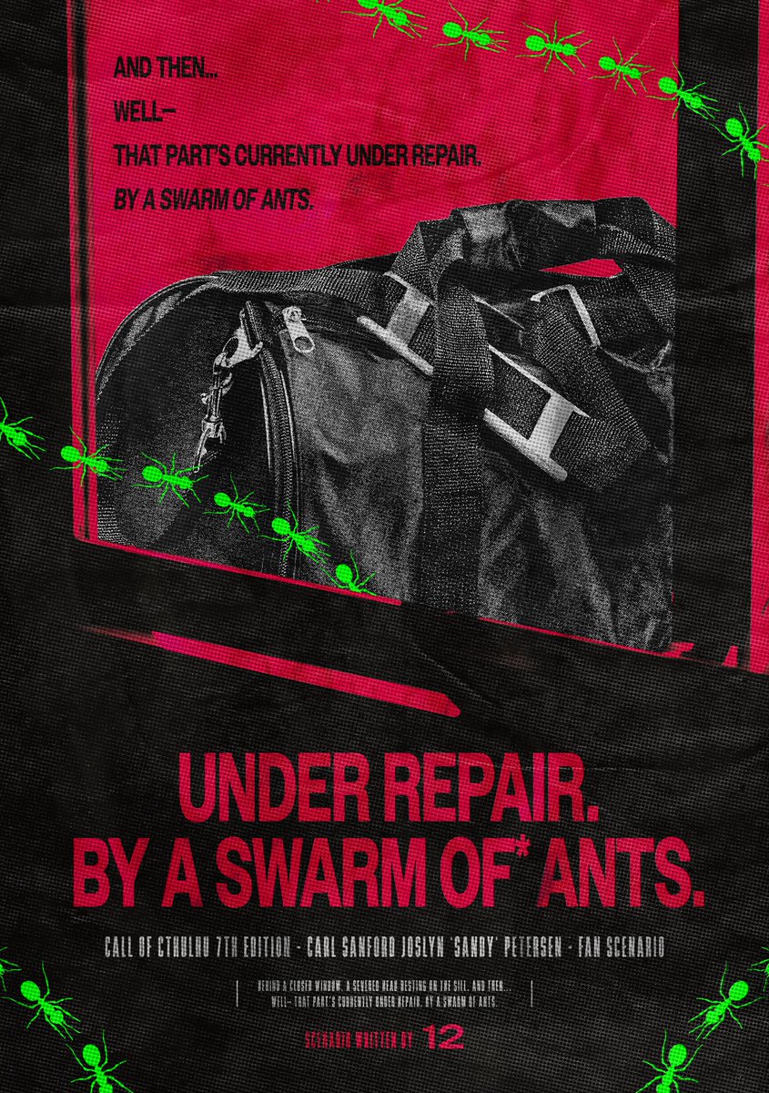 iqFMyIaYdo3NtBh's tweet photo. CoC 팬메이드 다인 공포 시나리오를 배포합니다.
🐜UNDER REPAIR, BY A SWARM OF ANTS

탐사자들은 오랫동안 연락이 끊긴 KPC의 집을 찾아갔다가, 창문 너머에 놓인 신원미상인의 머리통을 발견합니다.

그리고 ... 아.
이 다음 내용은 개미 떼가 A/S중입니다.
🚫 https://t.co/i7VeoK5To8 https://t.co/ptMwhfStum
