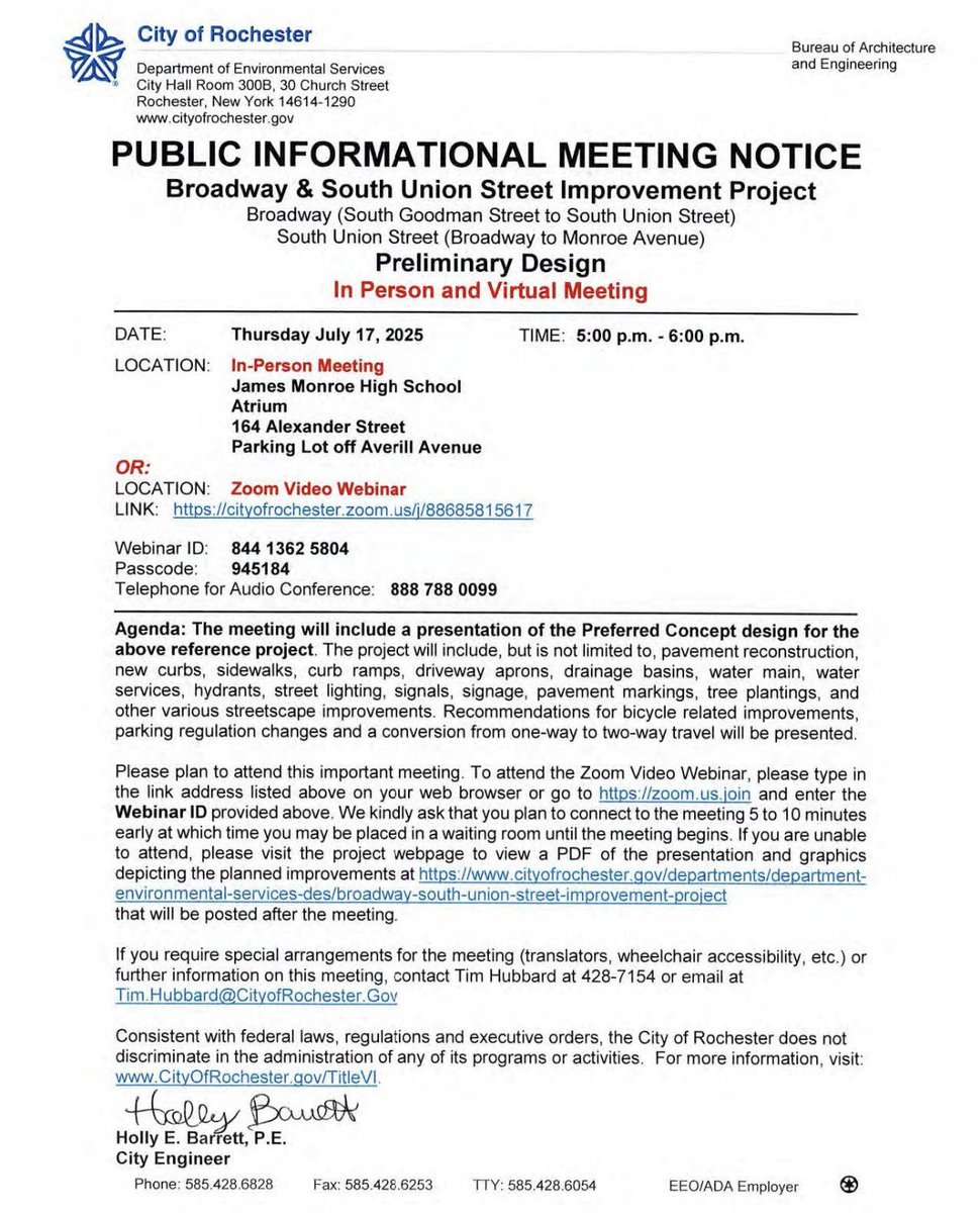 ROCcycling's tweet image. Public meeting Thursday for Broadway and South Union! cityofrochester.gov/departments/de…