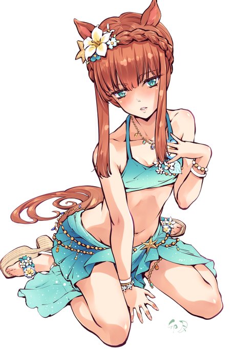 まだ新しいPC環境に慣れてない。何かがしっくりこないというか滑るというか。そんな訳で慣らしのイタズラ描き。夏っぽく水着第二弾! #サイレンススズカ