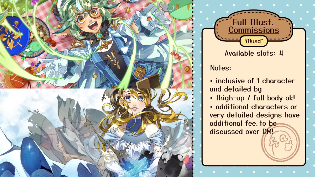 Hallo 👋

Will be opening waitlists for comms while I finish my last 2 slots from the previous batch to pay bills 🥹👋

If you’re looking for art to be made, i gotchu!! I’ll be opening officially by August or as soon as 1 slot if complete!

VGen link is below, thank you!