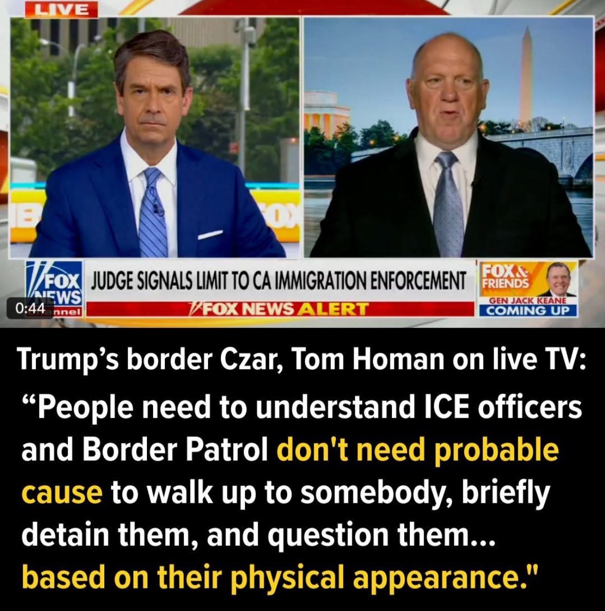 RichardAngwin's tweet image. Tom Homan is an ignoramus.
Detaining people based solely on appearance is a blatant violation of civil rights.