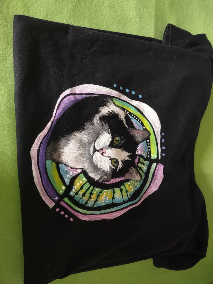zinnia_elegans1's tweet image. Buster,@mpmeg look at this handsome. Zinny got this T-shirt from friends. This lady is very talented, make shamanic๐with ๐ฏ,๐บother beings. She made this gem for her, she's excited, took a quick pic and put it in a drawer, muttering something about black and my hair #Hedgewatch
