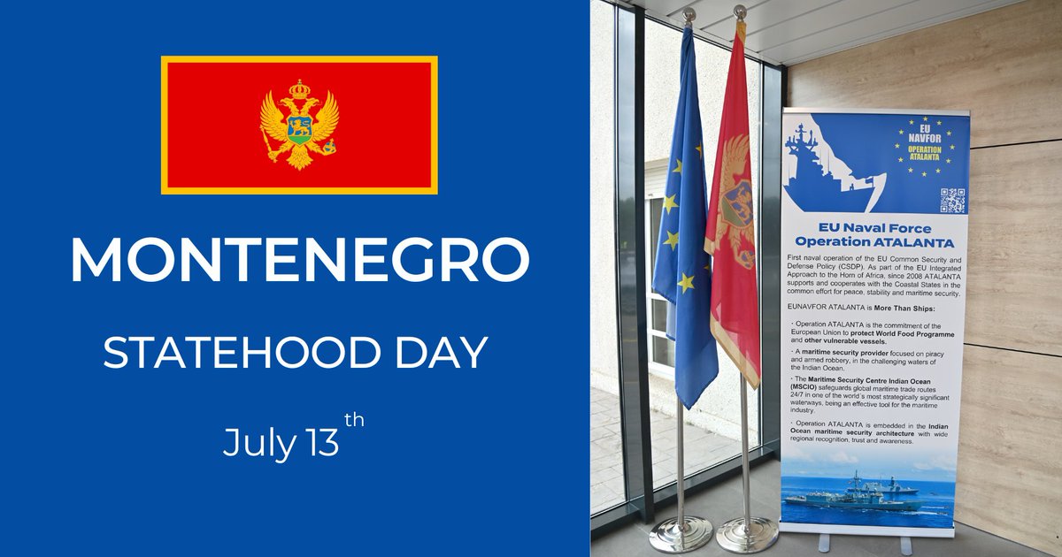 EUNAVFOR's tweet image. 🇪🇺 #OperationATALANTA wants to congratulate our crewmembers, friends, and colleagues from 🇲🇪 Montenegro on their National Day.
@defence_mne
#GoFurtherTogether