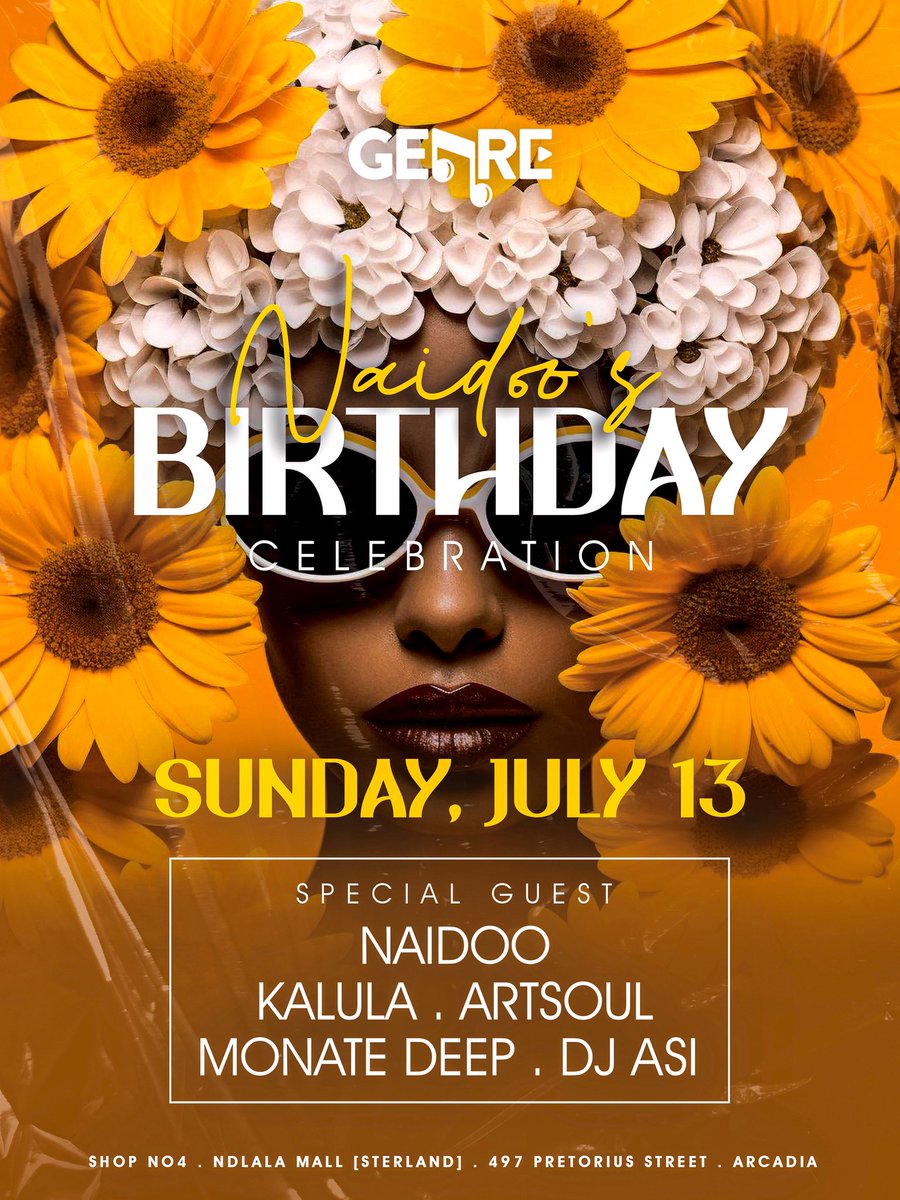 OttoB_'s tweet image. GENRE Arcadia
Naidoo’s Birthday Celebration
Today, Sunday 13 July ‘25
📍Shop no: 4, 497 Pretorius Street, NDLALA Mall aka Sterland, Arcadia, Pretoria. #TheHomeOfHouseMusic