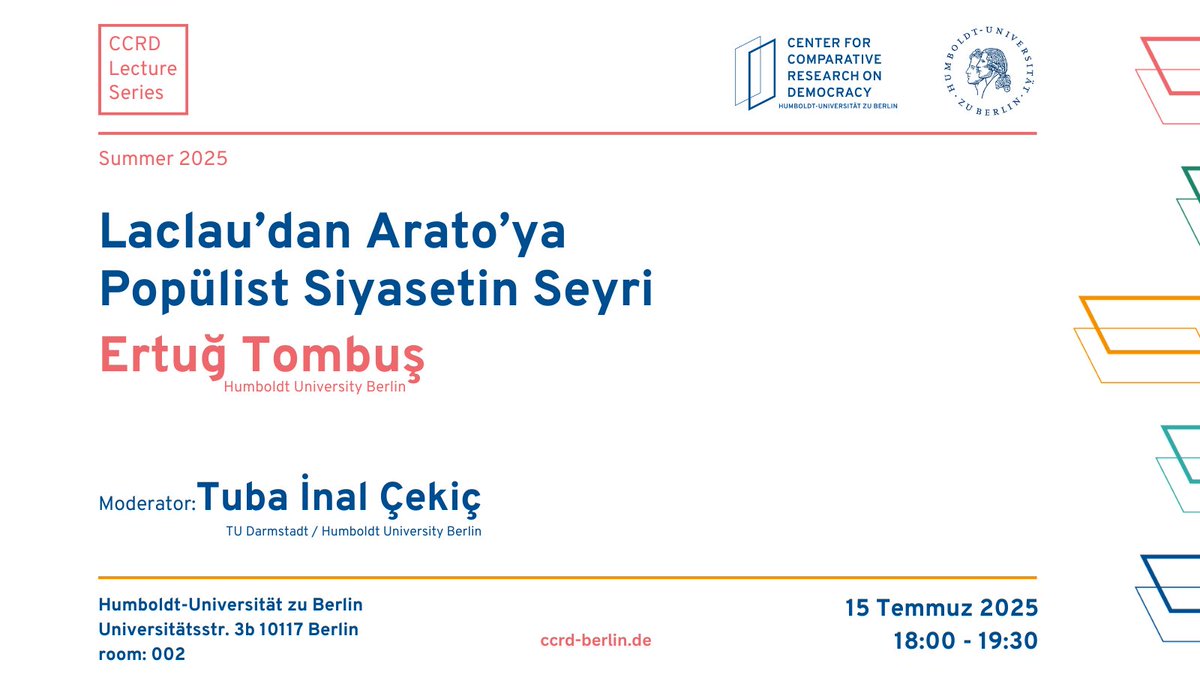 CCRD Lecture Serisi'nin son buluşması @ertugtombus ile. Bekleriz. 15 Temmuz 2025 - saat 18:00'de HU-Berlin'de...