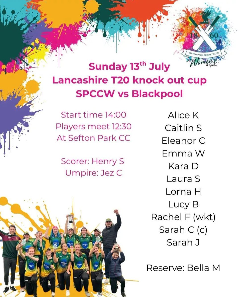 Sefton Park Women's Cricket (@spcc_women) on Twitter photo BIG game at home today, 2pm so get your sun cream and picnics sorted and get down to support! Sefton Women in action in the <a href="/LancsCricketFDN/">Lancashire Cricket Foundation</a> T20 knock out cup - can we make it all the way for a second year? <a href="/BlackpoolCC/">Blackpool Cricket Club</a> πππ BIG game at home today, 2pm so get your sun cream and picnics sorted and get down to support! Sefton Women in action in the <a href="/LancsCricketFDN/">Lancashire Cricket Foundation</a> T20 knock out cup - can we make it all the way for a second year? <a href="/BlackpoolCC/">Blackpool Cricket Club</a> πππ