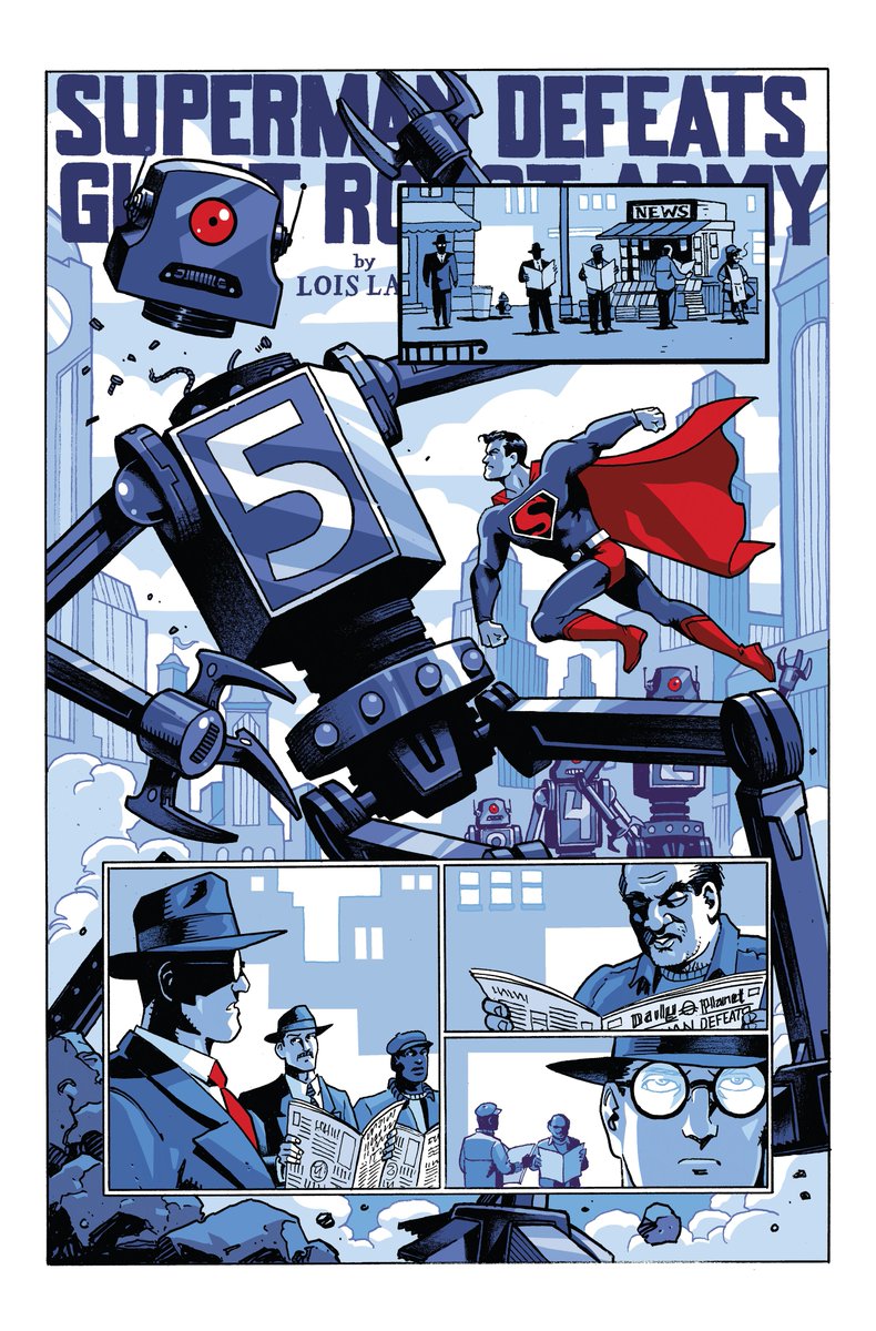 MattWagnerComic's tweet image. Hey gang...in honor of the release of the new @Superman film, which I'm excited to see, here are some pages from the Fleischer-inspired story I did for the SUPERMAN: RED & BLUE anthology. Colors by @BrennanWagner3.