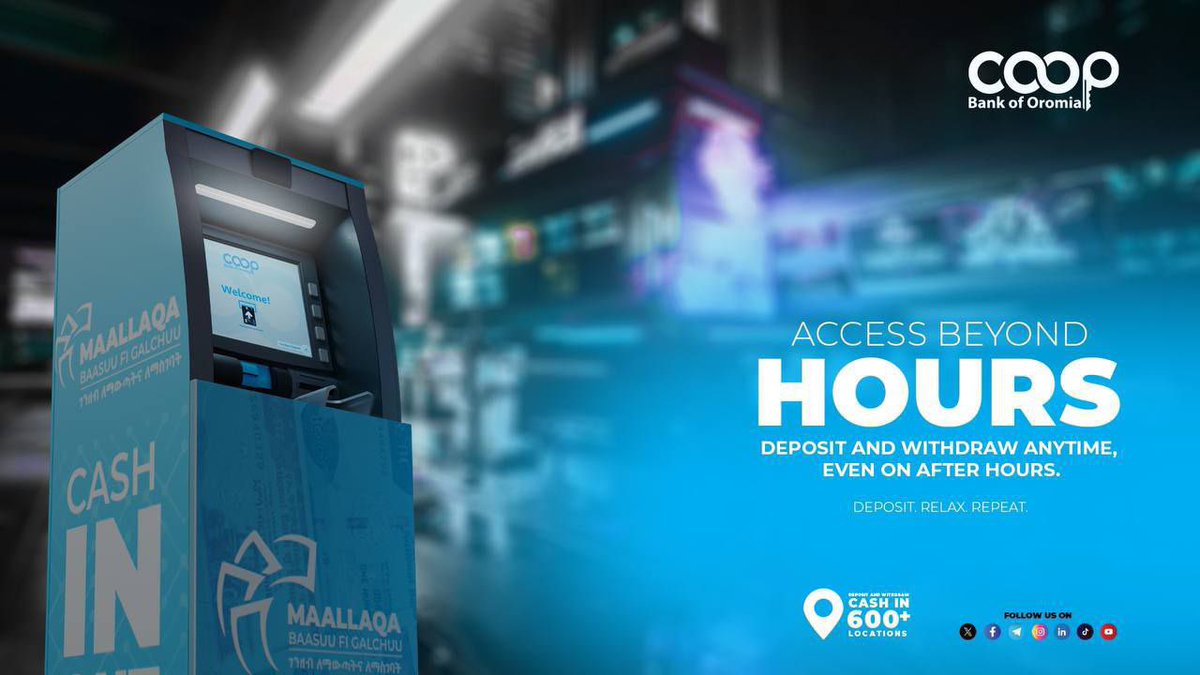 Coopbankoromia's tweet photo. Coopbank’s modern ATMs let you deposit or withdraw anytime with ease, comfort, and security.
#Coopbank #SmartATM #24HourBanking #CashMadeEasy #ModernBanking #BankAnytimeAnywhere https://t.co/kmGhs4ox8S