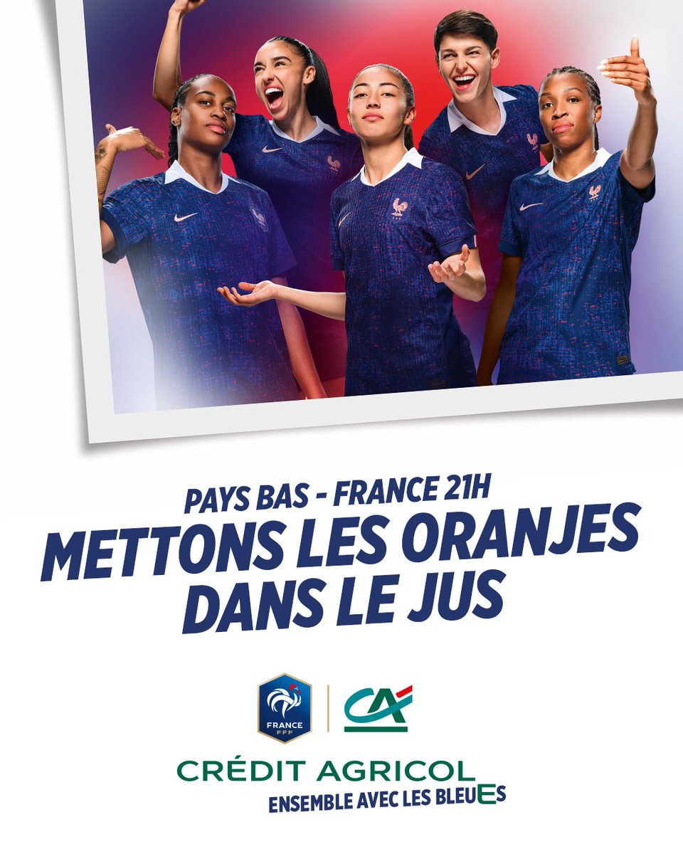 En tête de leur groupe après deux victoires éclatantes, les Bleues vont tenter le sans-faute, ce soir à 21 heures, face aux Pays Bas.
Partenaire officiel de l'équipe de France, le Crédit Agricol donne son "e" aux Bleues pour cet Euro 2025 !