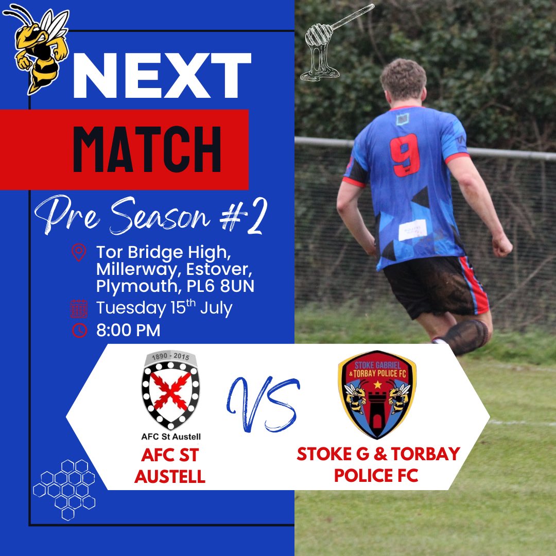 Our second pre season friendly now sees us take on St Austell at a neutral ground, Tor Bridge High School

📅 Tuesday 15th July
🕢 8:00pm KO
🆚 AFC St Austell
📍Tor Bridge School, PL6 8UN
⚽️ Pre Season Game 2

Why not pop along and watch now that football is BACK!! 

#COYB