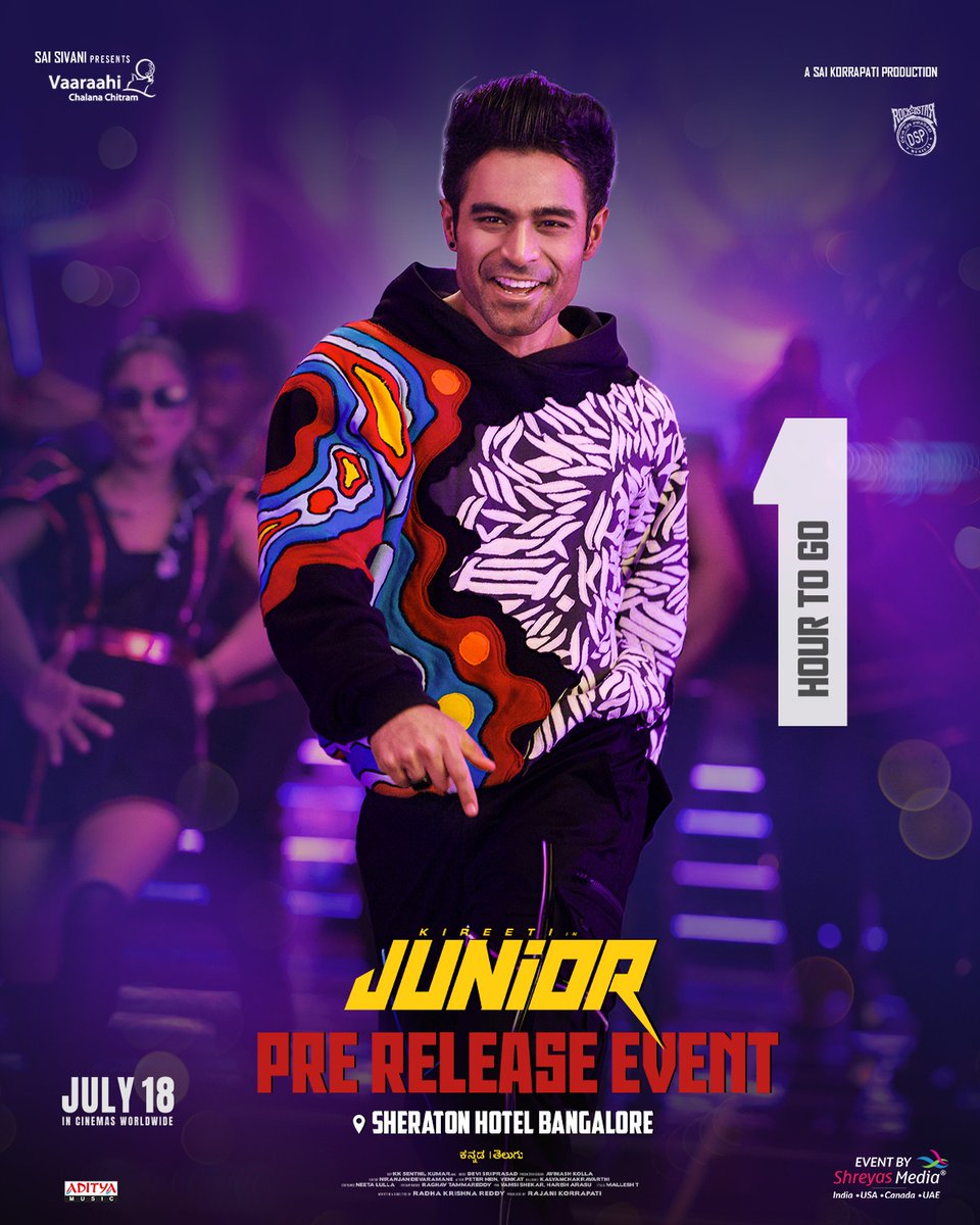 Shreyas Media (@shreyasgroup) on Twitter photo Get ready to witness the #Junior Grand Pre Release Event like never before in just 1️⃣ hour!🤩
📍Sheraton Hotel, Bangalore
Stay tuned to ▶️ youtube.com/live/WTf16-LQU…
Event By <a href="/shreyasgroup/">Shreyas Media</a>✌️
#Junior Grand release on July 18th ✨
#JuniorOnJuly18th #JuniorPreReleaseEvent Get ready to witness the #Junior Grand Pre Release Event like never before in just 1️⃣ hour!🤩
📍Sheraton Hotel, Bangalore
Stay tuned to ▶️ youtube.com/live/WTf16-LQU…
Event By <a href="/shreyasgroup/">Shreyas Media</a>✌️
#Junior Grand release on July 18th ✨
#JuniorOnJuly18th #JuniorPreReleaseEvent