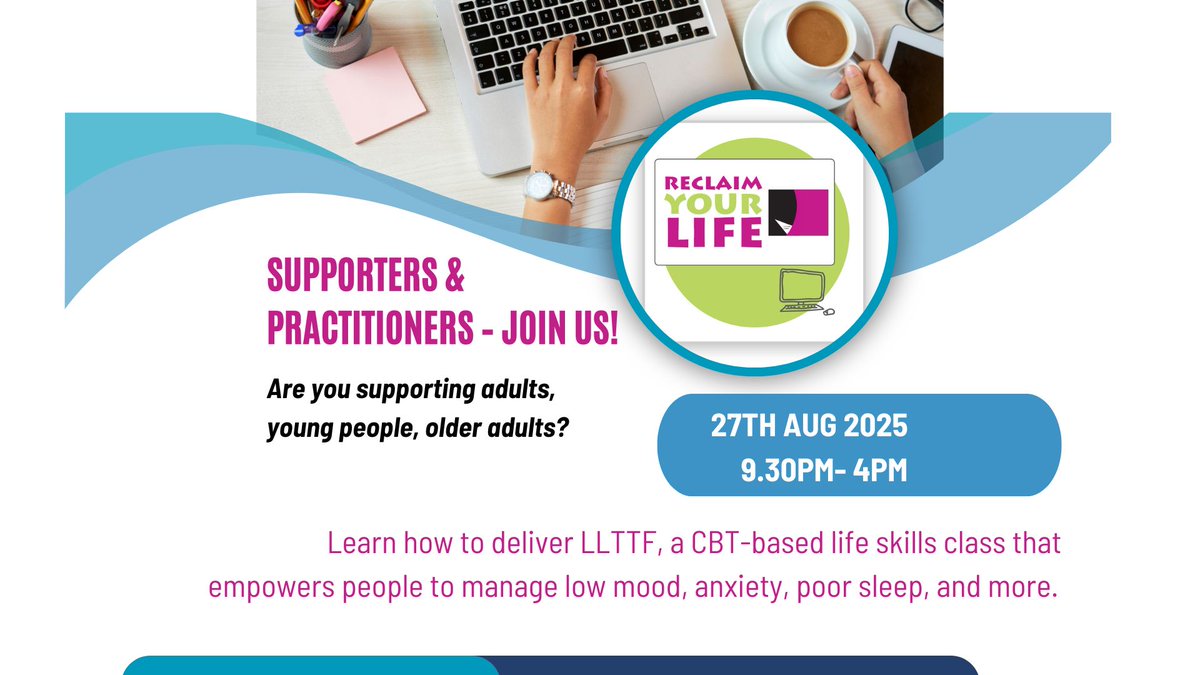 LLTTFNEWS's tweet photo. 📢 LLTTF Online Training for Supporters/Practitioners
🗓️ Wed 27 Aug 2025 | 🕤 9:30 AM–4:00pm

Learn to deliver 6-session CBT-based life skills classes for adults, youth &amp; more.

🔗 https://t.co/Ds5yVcFK6h

#LLTTF #MentalHealth #CBT #LifeSkills #SupportPractitioners https://t.co/TlQIwctAYJ