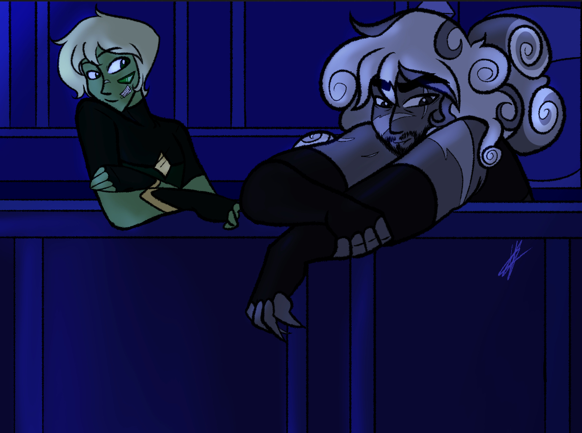 WitteberdHeart's tweet photo. My boyfriend and I got into Gem Galaxies (a Steven Universe au on Roblox), and I spotted these two at the shrine. I decided to draw my take of them (the best I could with art block and fatigue) to create Peridot L261 with Cloudy Quartz!
#gemgalaxies https://t.co/IEXvu6y2vZ