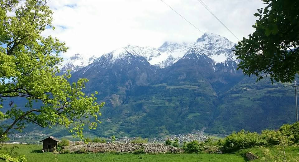 "Aosta Vadisi'nin büyüleyici manzarası!  #İtalya #Aosta #Doğa #AmatörÇekim" by bişr
karla kaplı Alps Dağları  yemyeşil çayırlar, ağaçlar ve küçük bir kulübe