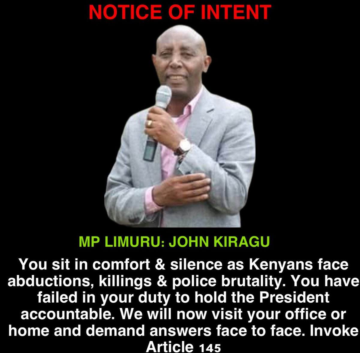 You have refused to invoke Article 145 while the country bleeds. Since you won’t act in Parliament, we are coming to remind you who put you there.  #MpsVisitingDay