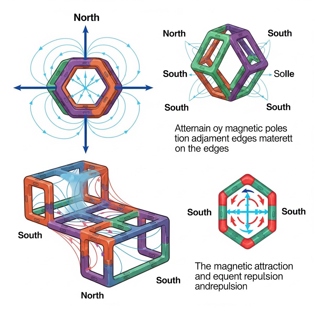 Codesleuth's tweet image. I asked Gemini to draw a diagram explaining how the MagGenius magnet tiles work. Got this weird mess.