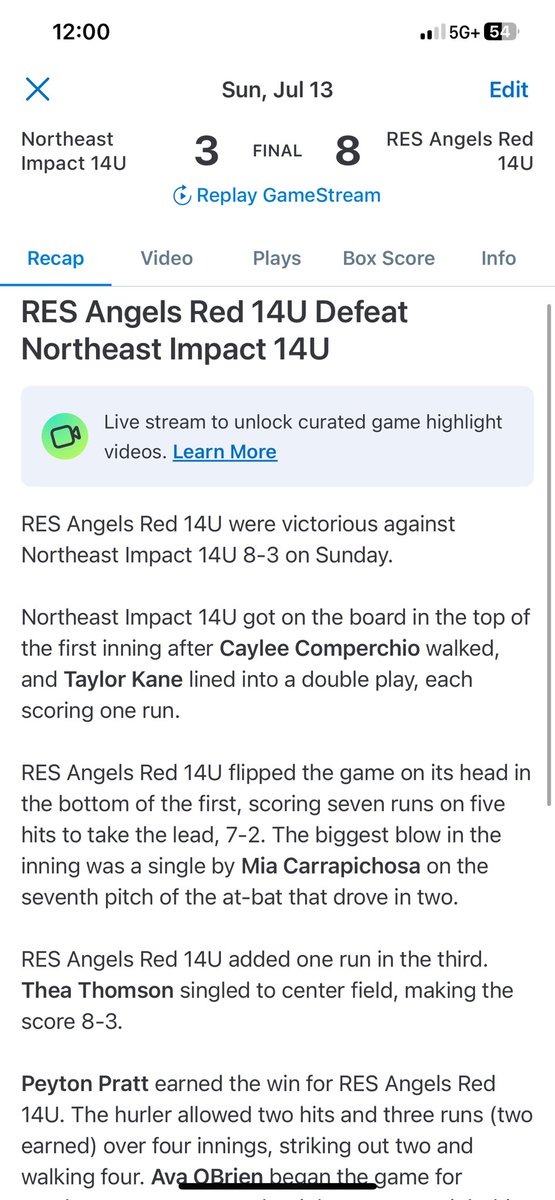RES Angels 18U and 14U Red with big Sunday wins!