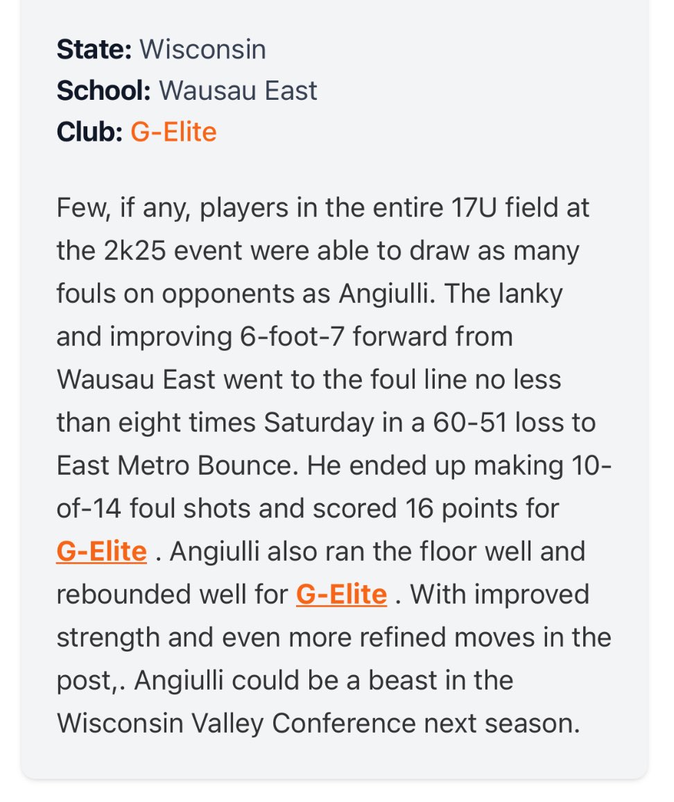 Robbie Angiulli (@rob_angiulli11) on Twitter photo Despite the loss, thank you <a href="/WisBBYearbook/">Mark Miller</a> for the write up after one of my #PrepHoops2k25 games. Hope to start seeing some progress soon as I continue to expand my game and develop my skills. <a href="/PrepHoops_WI/">Prep Hoops Wisconsin</a> <a href="/GEliteAAU/">G-Elite AAU</a> <a href="/Dgjr22/">Daniel Garrett Jr</a> Despite the loss, thank you <a href="/WisBBYearbook/">Mark Miller</a> for the write up after one of my #PrepHoops2k25 games. Hope to start seeing some progress soon as I continue to expand my game and develop my skills. <a href="/PrepHoops_WI/">Prep Hoops Wisconsin</a> <a href="/GEliteAAU/">G-Elite AAU</a> <a href="/Dgjr22/">Daniel Garrett Jr</a>