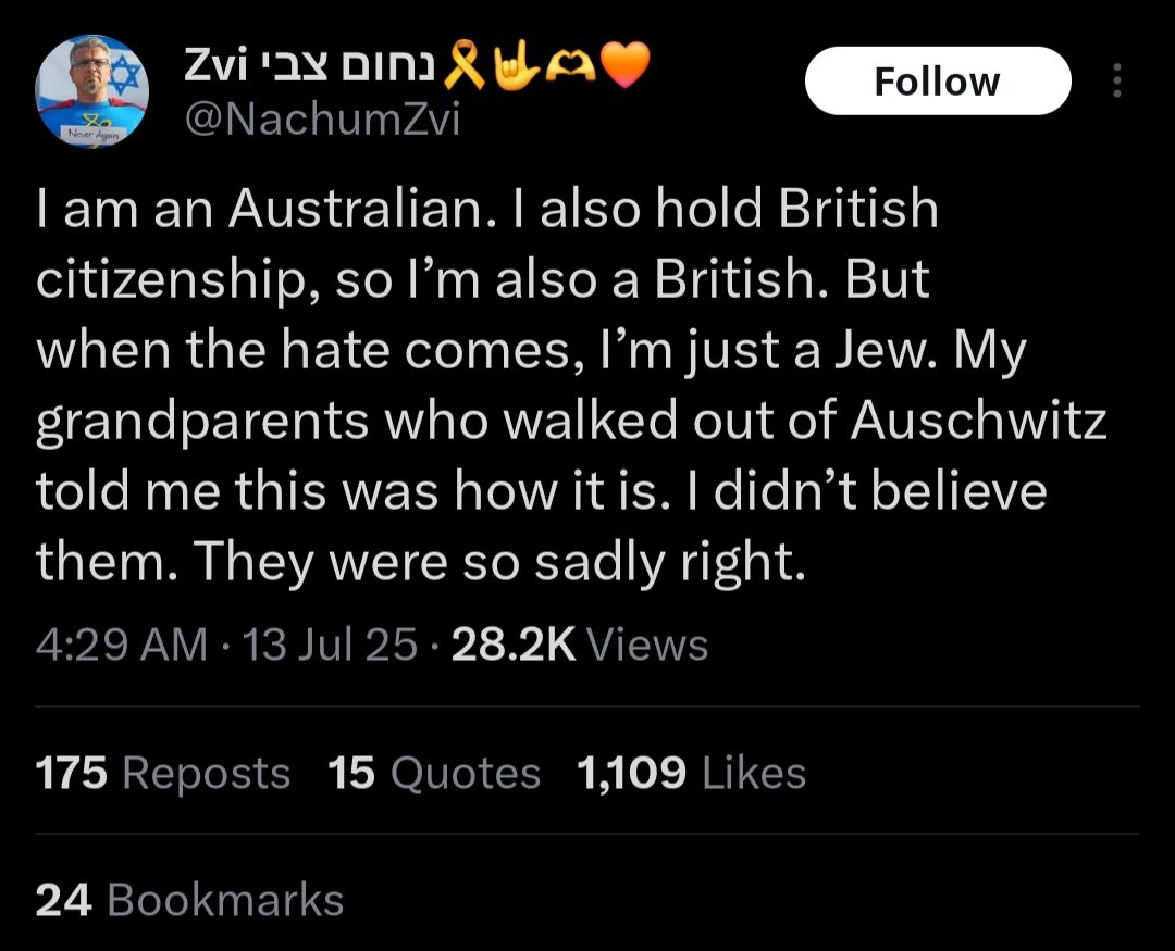 ThatGuyFromHS's tweet image. "I'm Australian and British." PFP is an Israeli flag. Handle is written in Hebrew.