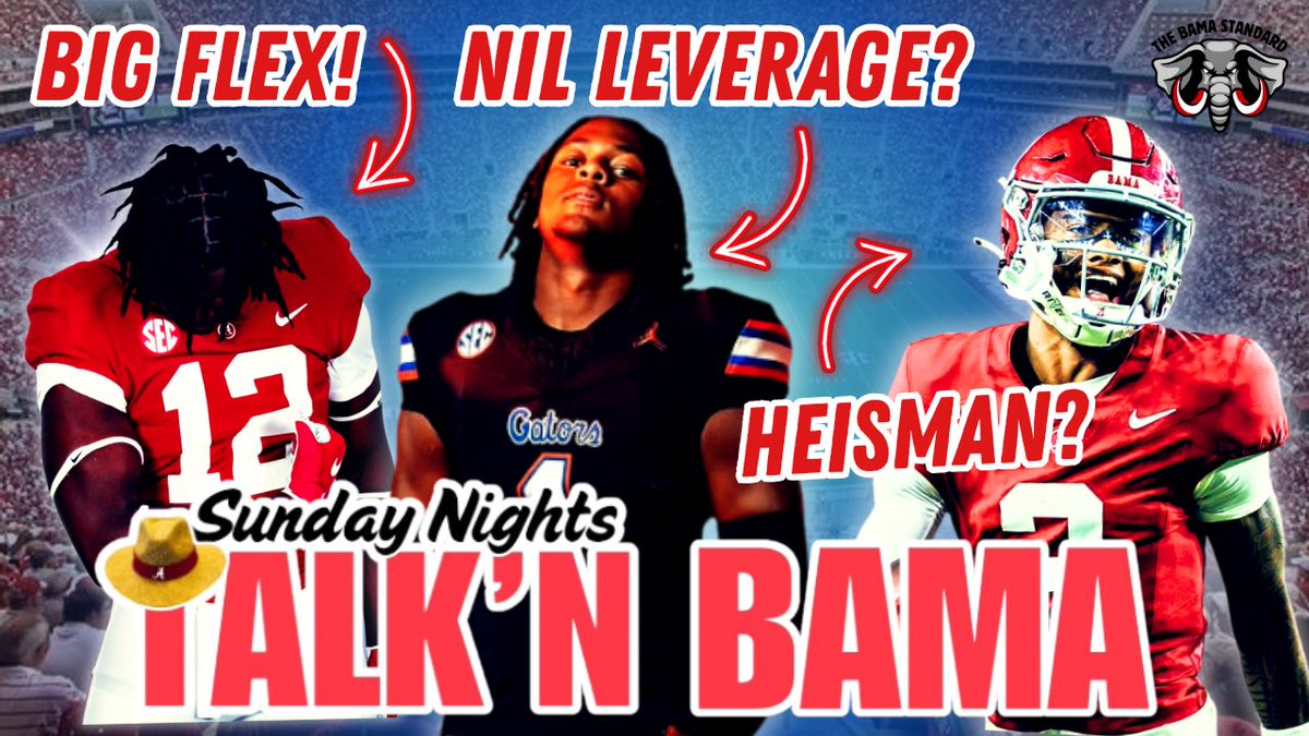 Join us TONIGHT! 7pm CT / 8pm ET LIVE for “Talk’n Bama” 🐘🎙️🔥

Bama flexing in recruiting? 💪🏽
Players using NIL for leverage? 💰 
Will a SEC player win Heisman? 🏆 

We will discuss all of this, plus answer questions from the live chat. Tap in! 
🎥 : youtube.com/live/6c8VDSOBB…