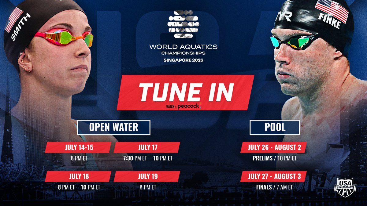 USASwimming's tweet image. Let the fun begin 😏
American fans can catch #AQUASingapore2025 this month on Peacock!