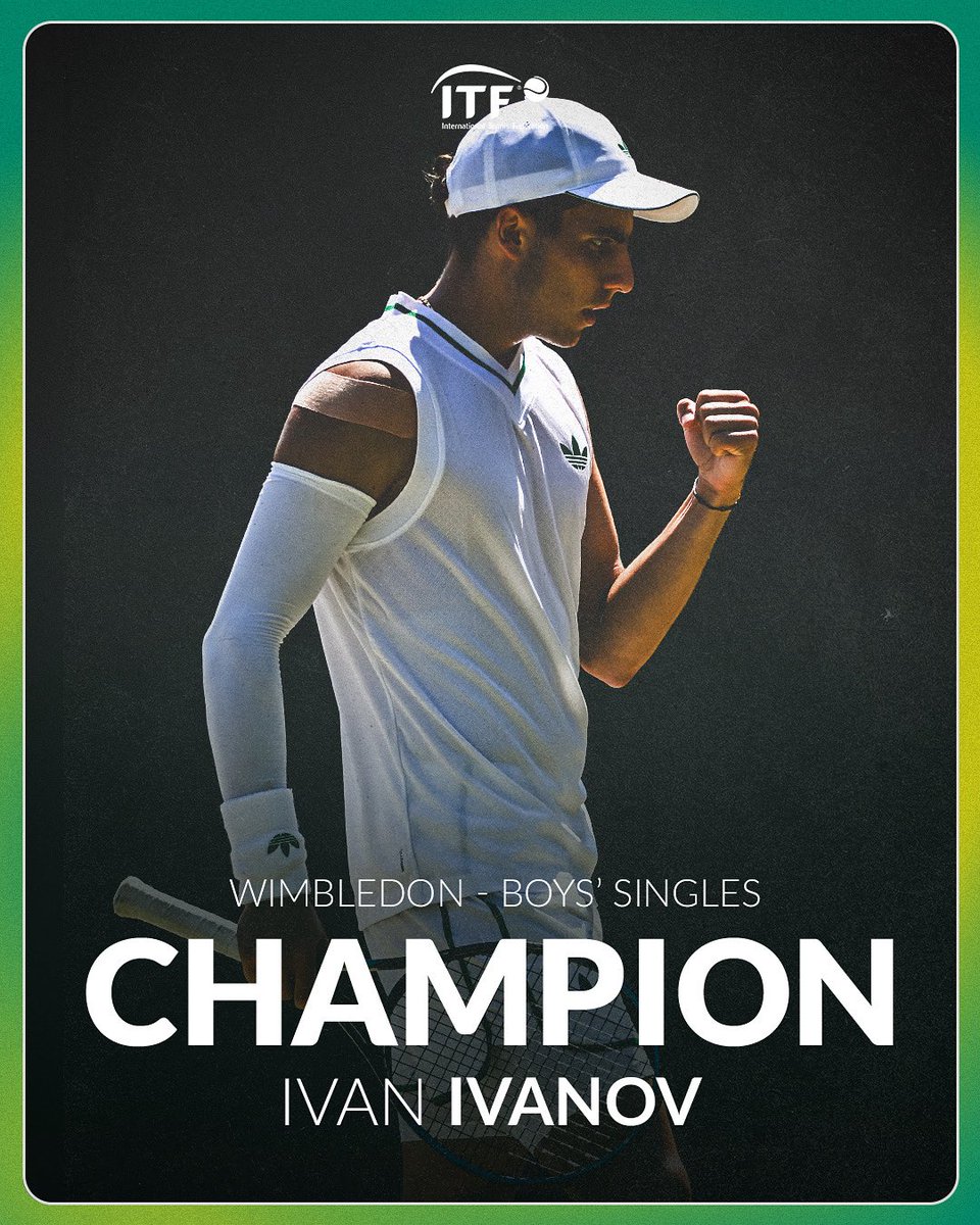 ITFTennis's tweet image. A first Junior Grand Slam title Ivan Ivanov 🏆
Beating Ronit Karki 6-2, 6-3, Ivanov becomes the first Bulgarian to win a mens singles title since 2008 🇧🇬
#Wimbledon