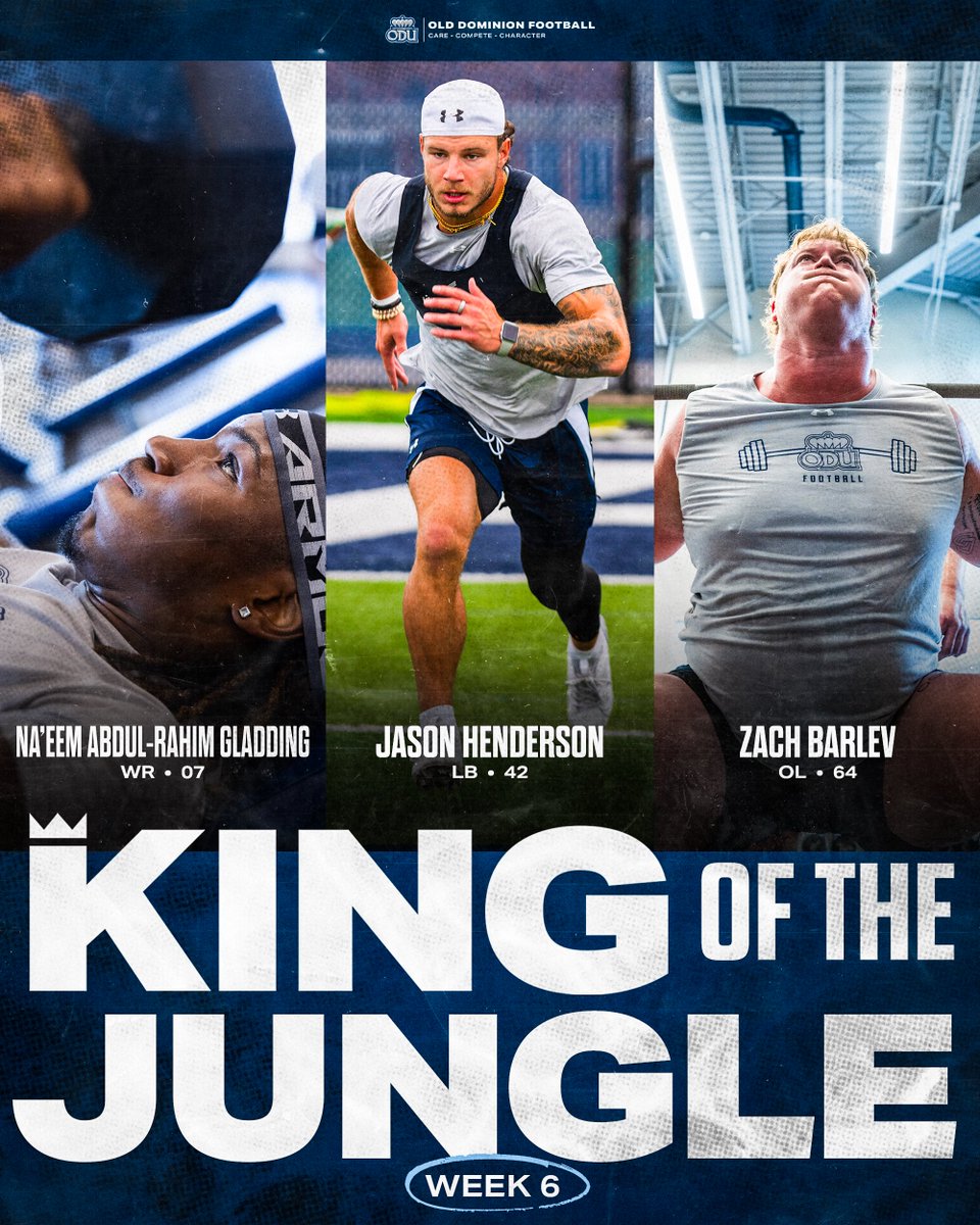 ODU Football (@odufootball) on Twitter photo KING OF THE JUNGLE: Week 6οΈβ£
<a href="/_naeemgladding/">Naβeem βA-Rβ Gladding</a>
<a href="/JasonH_42/">Jason Henderson</a>
<a href="/Barlev23/">Zachary Barlev</a>
#ReignOn | #BeTheReason KING OF THE JUNGLE: Week 6οΈβ£
<a href="/_naeemgladding/">Naβeem βA-Rβ Gladding</a>
<a href="/JasonH_42/">Jason Henderson</a>
<a href="/Barlev23/">Zachary Barlev</a>
#ReignOn | #BeTheReason