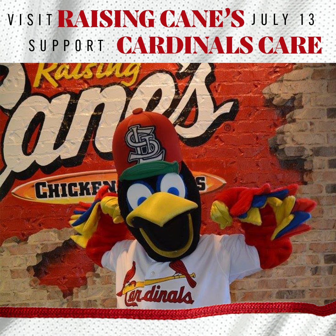 CardinalsCare's tweet image. Join Raising Cane's in supporting our mission to care for kids in the community! Visit one of the 21 participating Raising Cane's Restaurants within Cardinals Nation and mention Cardinals Care today between 10 am and 10 pm, and Raising Cane's will donate a portion of proceeds…