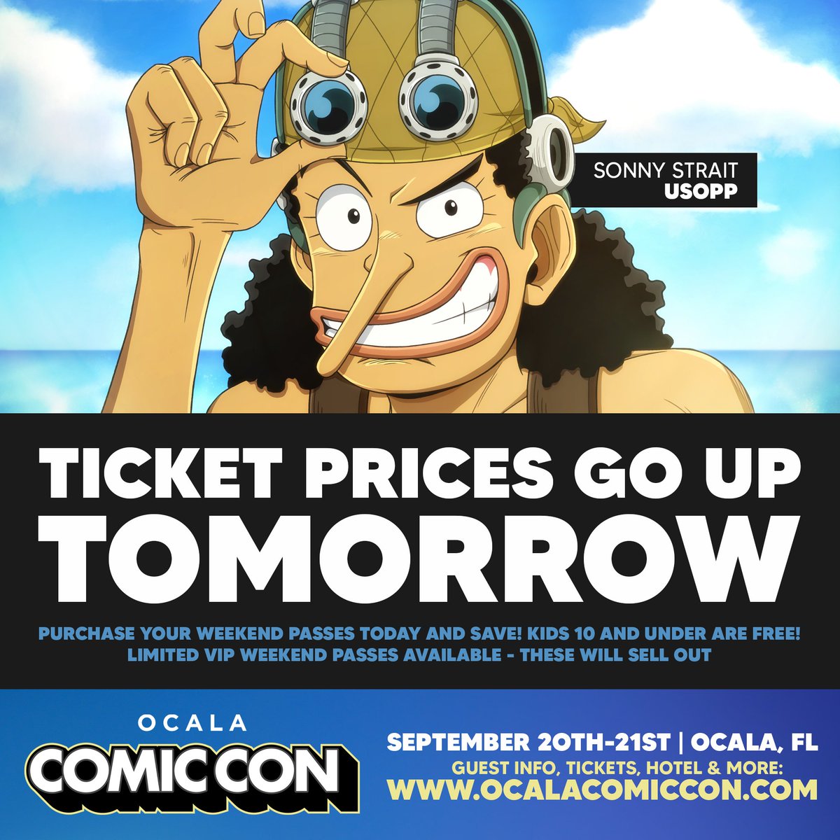 OcalaComicCon's tweet image. 🎟️Purchase your tickets today for this years #OcalaComicCon and SAVE! Ticket prices go up tomorrow.
To view the current guest list and pre-order tickets for the September 20-21, Ocala Comic Con, please visit: ocalacomiccon.com