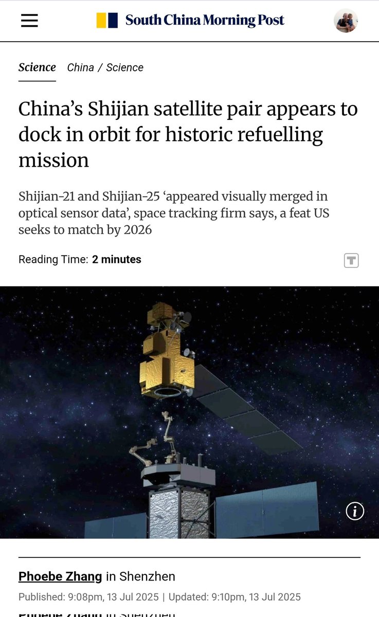 RnaudBertrand's tweet image. If confirmed, this is one of the most significant developments in space technology in a long time, and could fundamentally change satellite economics.

Satellite refueling in geostationary orbit has been a holy grail for decades but it&apos;s an extraordinarily complex technical…