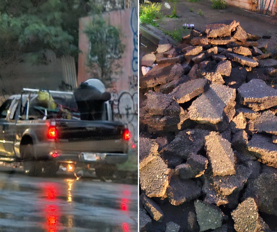NYCSanitation's tweet image. No. Nope. Don't do this!
We caught these DUMPERS in the act - leaving a pile of broken asphalt along the street & sidewalk in the Bronx.
We issued two $4,000 violations and impounded the truck.
Don’t dump on our City.💥