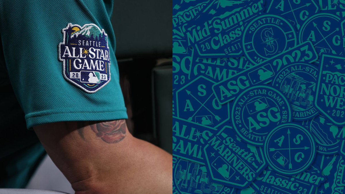 The 2023 ASG in Seattle embraced PNW camping vibes—wilderness patches, enamel mug patterns, Mount Rainier art &amp; vintage travel posters. The layered Seattle illustration let us scale scenes for any format. Bonus: the logo made a cameo on Love is Blind Season 4! #MLB #tridentsup