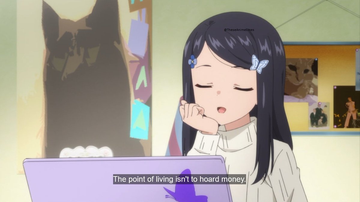 TheseAnimeLines's tweet image. All I need is enough money for an enjoyable life. For our happiness. The point of living isn't to hoard money. Life wouldn't be fun that way!
~ Yamano Mitsuha || Saving 80,000 Gold in Another World for My Retirement
#AniTwt