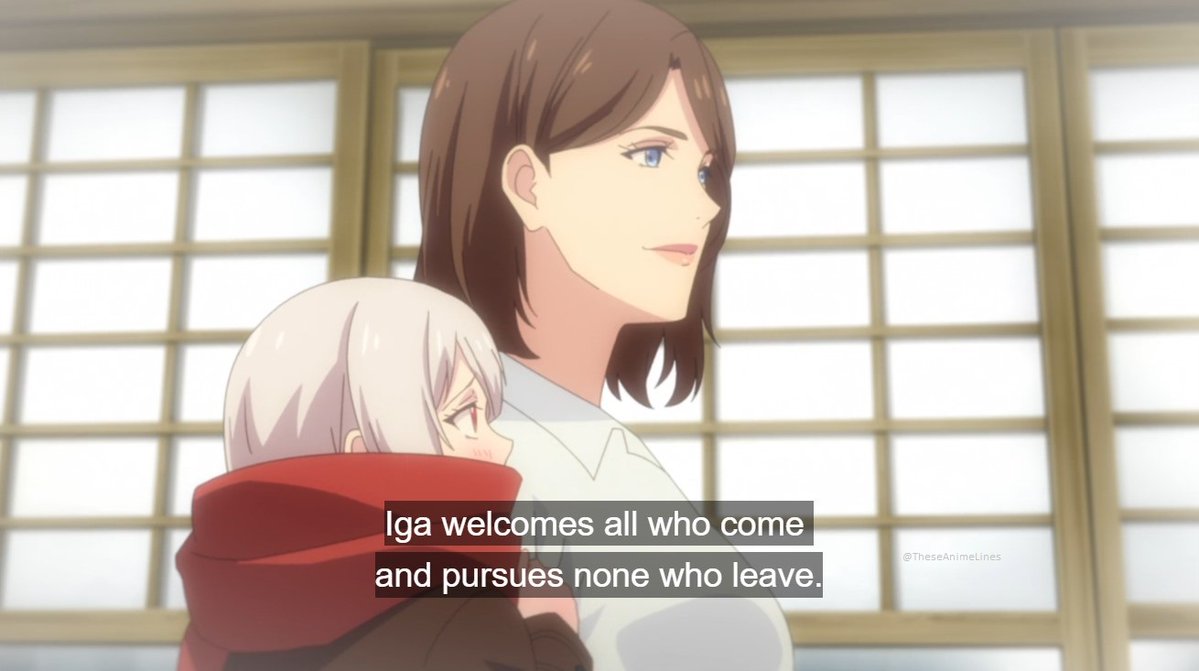 TheseAnimeLines's tweet image. Iga welcomes all who come and pursues none who leave.
~ Sakuraba Yumika || Shinobi no Ittoki
#AniTwt