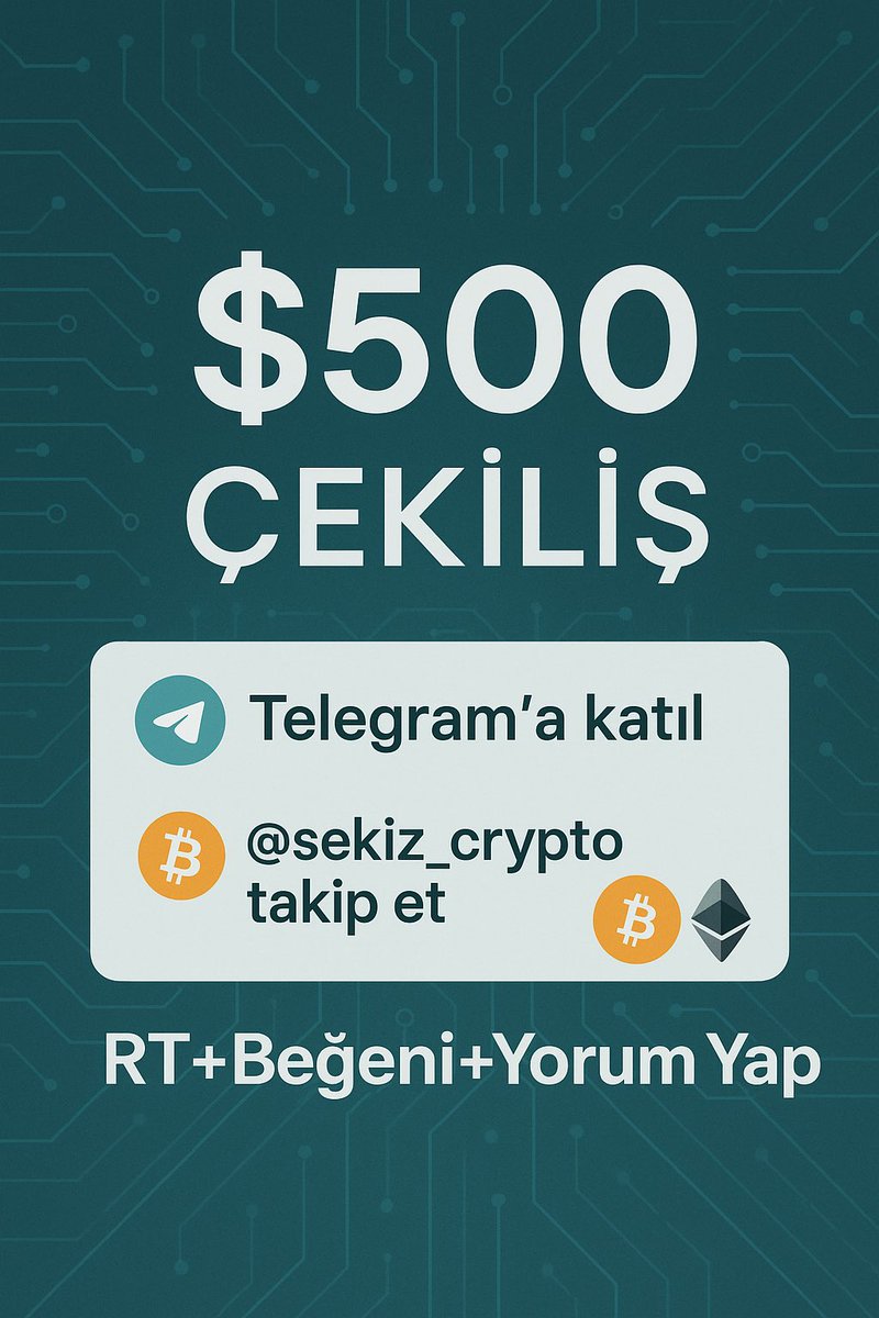 🎉 500$ ÇEKİLİŞ BAŞLADI! 🎉
Toplam 500 doları 4 kişiye paylaştırıyoruz! 💸

Katılmak için şartlar:
✅ t.me/sekizcrypto Kanala katıl
✅ <a href="/sekiz_crypto/">Sekiz Crypto</a> hesabını takip et
✅ Bu gönderiyi RT + Beğen + Yorum yap

🎁 Kazananlar: rastgele seçilecek ve duyuru bu hesaptan yapılacak!