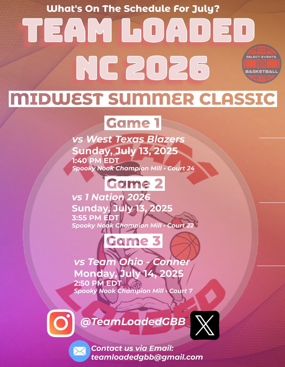 TeamLoadedNCgbb's tweet image. 🚨 Schedule Change today for 17U
Coaches make sure you check us our squad today and tomorrow in Ohio, at Spooky Nook Sports Complex for @selecteventsbasketball live period showcases:
🏀 𝐌𝐢𝐝𝐰𝐞𝐬𝐭 𝐒𝐮𝐦𝐦𝐞𝐫 𝐂𝐥𝐚𝐬𝐬𝐢𝐜: 𝐉𝐮𝐥𝐲 𝟏𝟑𝐭𝐡-𝟏𝟒𝐭𝐡
#StayLoaded 📚🏀