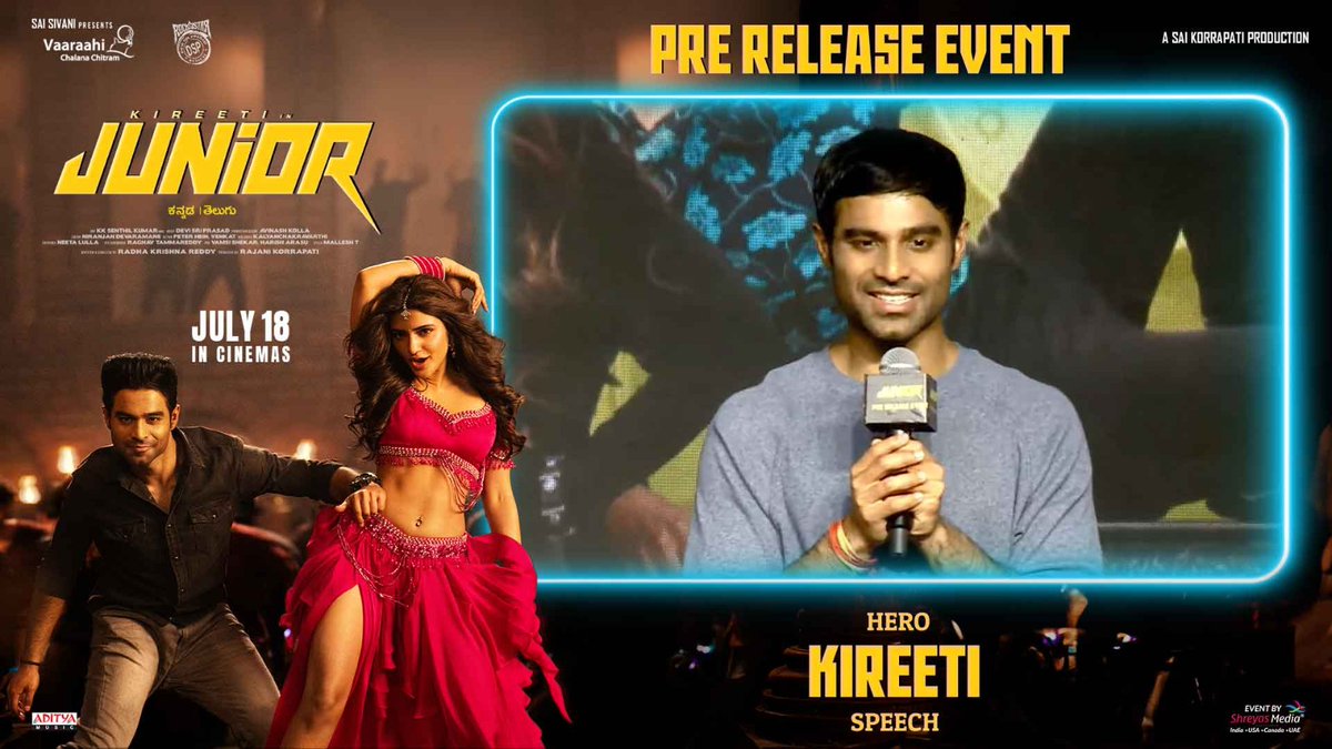 Shreyas Media (@shreyasgroup) on Twitter photo Watch <a href="/KireetiOfficial/">Kireeti</a> Energetic Speech at the #JUNIOR Grand Pre Release Event ❤🔥
▶️ youtu.be/ID5mCXS1zhI
Event By <a href="/shreyasgroup/">Shreyas Media</a>✌️
#Junior Grand release on July 18th ✨
#JuniorOnJuly18th #JuniorPreReleaseEvent
<a href="/geneliad/">Genelia Deshmukh</a> <a href="/sreeleela14/">Sreeleela</a> <a href="/ThisIsDSP/">DEVI SRI PRASAD</a> <a href="/DOPSenthilKumar/">KK Senthil Kumar ISC</a> Watch <a href="/KireetiOfficial/">Kireeti</a> Energetic Speech at the #JUNIOR Grand Pre Release Event ❤🔥
▶️ youtu.be/ID5mCXS1zhI
Event By <a href="/shreyasgroup/">Shreyas Media</a>✌️
#Junior Grand release on July 18th ✨
#JuniorOnJuly18th #JuniorPreReleaseEvent
<a href="/geneliad/">Genelia Deshmukh</a> <a href="/sreeleela14/">Sreeleela</a> <a href="/ThisIsDSP/">DEVI SRI PRASAD</a> <a href="/DOPSenthilKumar/">KK Senthil Kumar ISC</a>