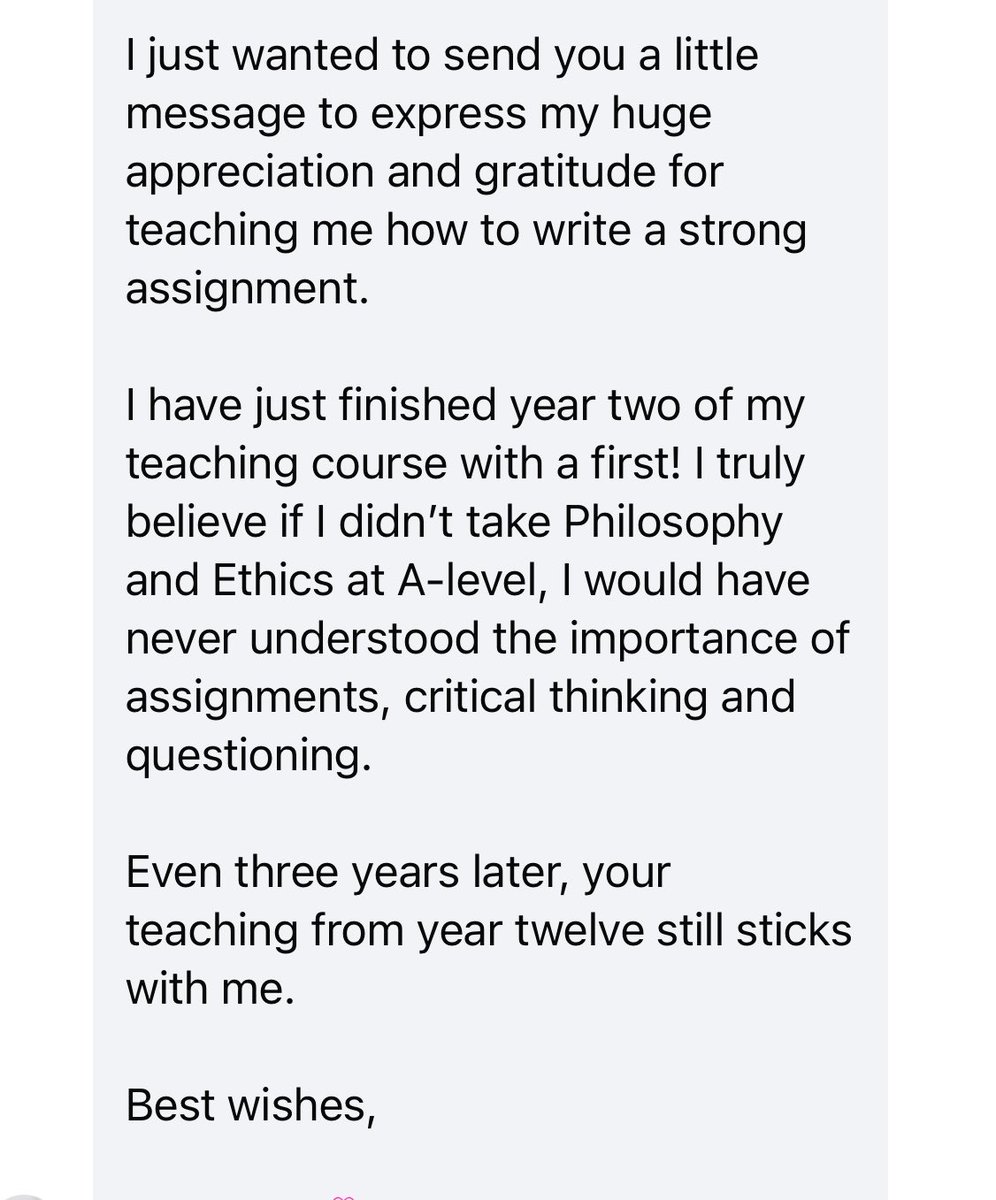 When you just receive a message from a previous A Level student, it reminds you of the impact you have on students 🥰 #TeamRE #edutwitter