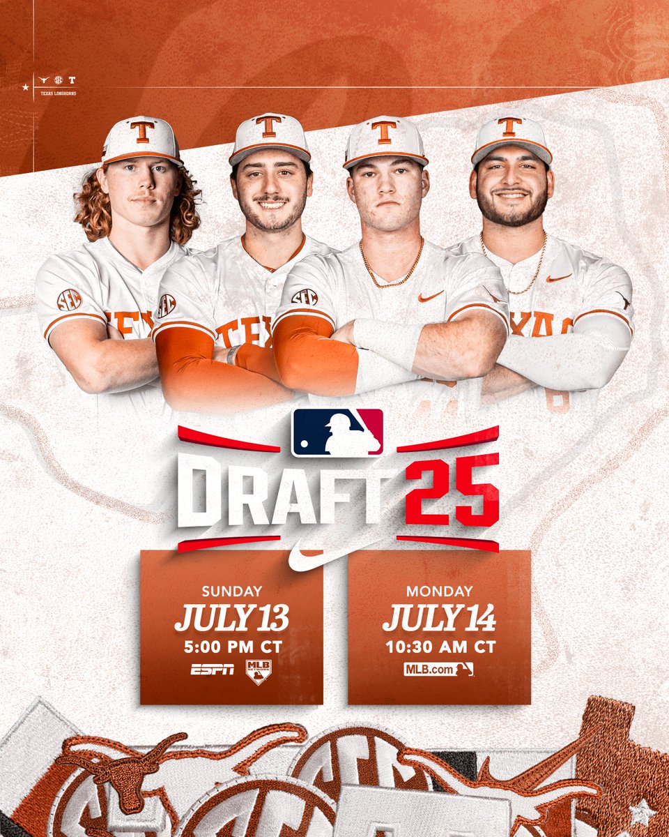 TexasBaseball's tweet image. the 2025 @MLBDraft is here 鈿撅笍
#HookEm | linktr.ee/TexasBSB