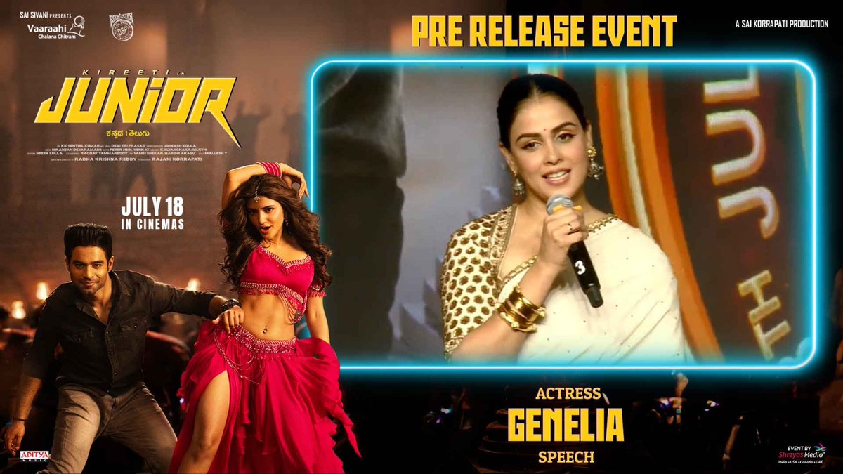 Shreyas Media (@shreyasgroup) on Twitter photo 'Let's make this #Junior a festival from July 18th'💥
Watch Actress <a href="/geneliad/">Genelia Deshmukh</a> Speech at the #JUNIOR Grand Pre Release Event ❤🔥
▶️ youtu.be/7ZM8muu0V2w
Event By <a href="/shreyasgroup/">Shreyas Media</a>✌️
#Junior Grand release on July 18th ✨
#JuniorOnJuly18th #JuniorPreReleaseEvent 'Let's make this #Junior a festival from July 18th'💥
Watch Actress <a href="/geneliad/">Genelia Deshmukh</a> Speech at the #JUNIOR Grand Pre Release Event ❤🔥
▶️ youtu.be/7ZM8muu0V2w
Event By <a href="/shreyasgroup/">Shreyas Media</a>✌️
#Junior Grand release on July 18th ✨
#JuniorOnJuly18th #JuniorPreReleaseEvent