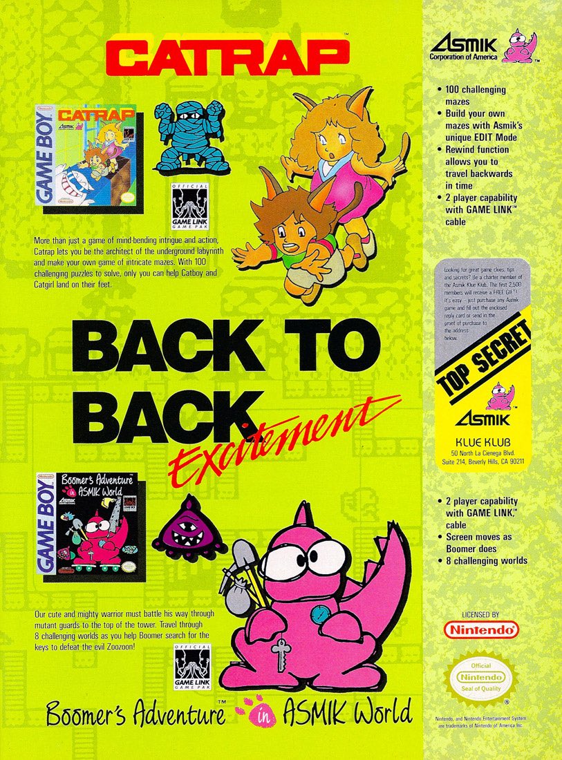 Y’know, I feel we’ve neglected the Game Boy for a while so here are some gems perfectly suited to the Little Screen!

Catrap (Pitman in Japan) is EXACTLY what to do when the screen is small and the power is low!! Simple and addictive like all great Game Boy games!

#8bitSunday
