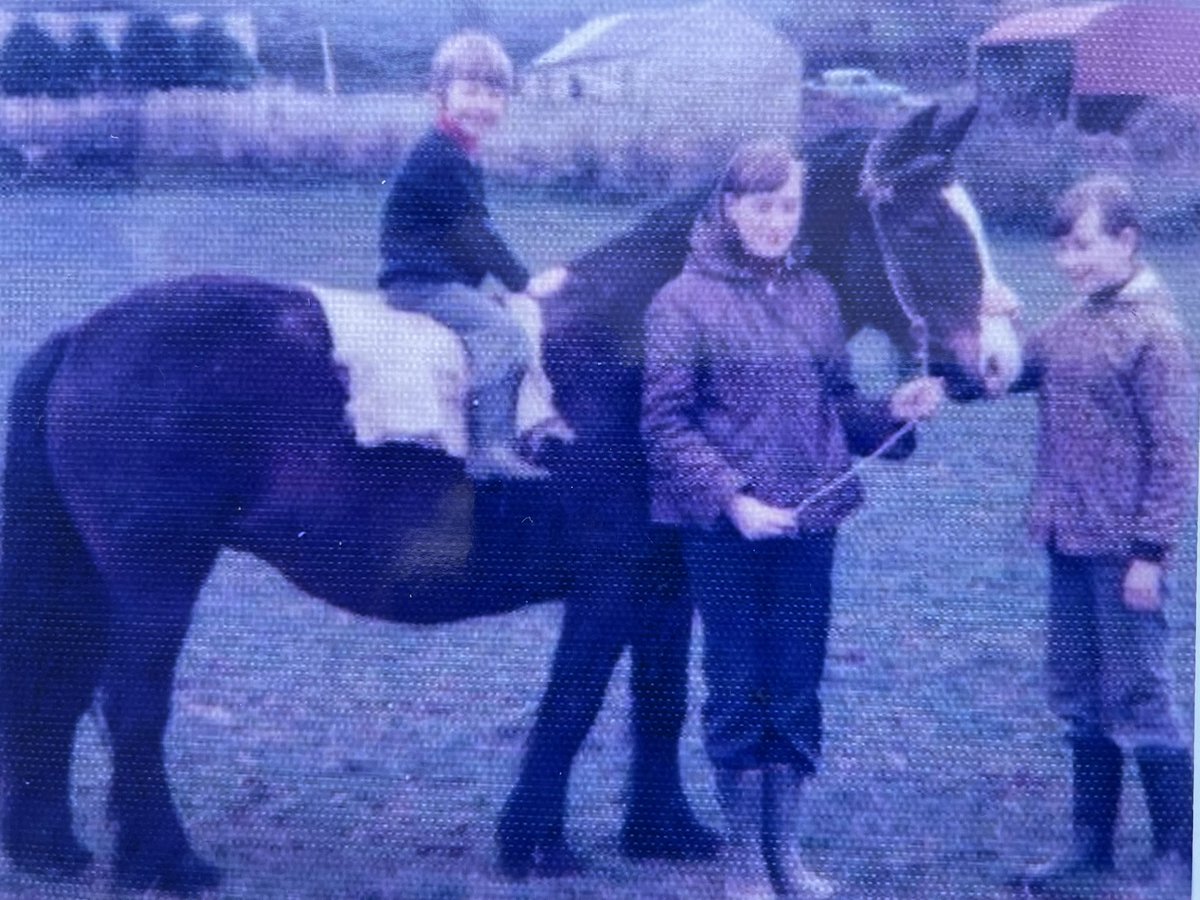 Learning to ride in Ireland 1976, when I hoped to grow up to be a jockey. 

No saddle or reins, just my two beautiful sisters leading the pony round until letting go when he started to trot. 

Wonderful memories, found today when at Mum’s for the first time since she passed away