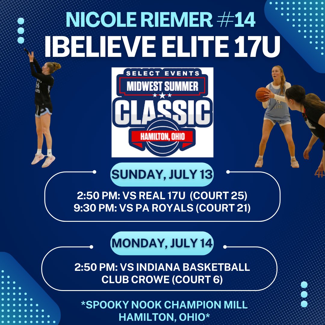 Nicole Riemer |6’0”| #14| Guard/Forward| c/o 2026 (@nicoleriemer_) on Twitter photo WE’RE NOT DONE HERE YET‼️ Here are my game times for the Midwest Summer Classic with <a href="/ibelieve_elite/">Ibelieveelite🎸</a> WE’RE NOT DONE HERE YET‼️ Here are my game times for the Midwest Summer Classic with <a href="/ibelieve_elite/">Ibelieveelite🎸</a>