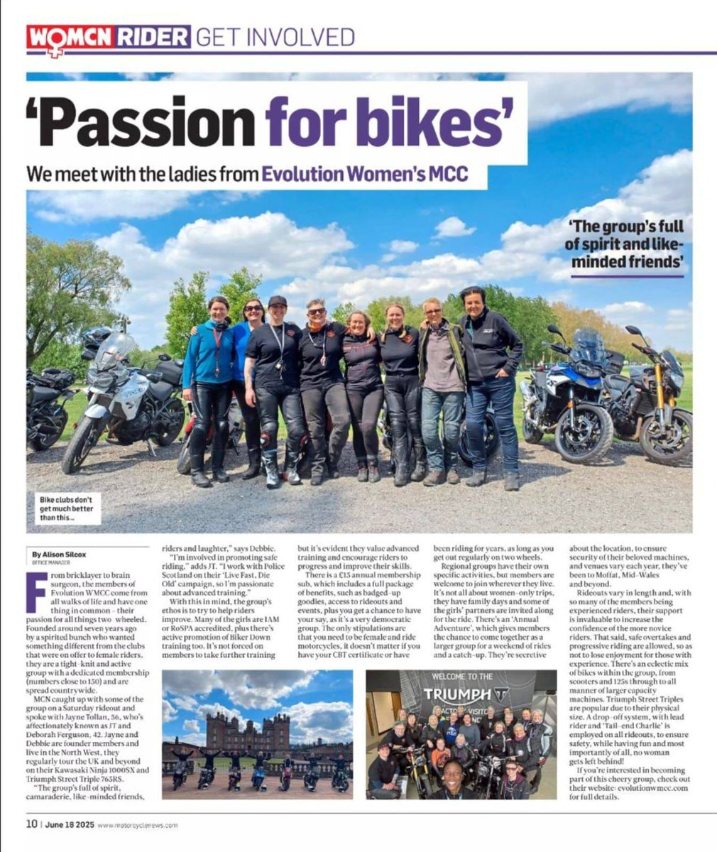 EvolutionWMCC's tweet image. Did you catch us in @MCNnews last month?🧡Thank you to Ali &amp;amp; the MCN team for putting together a great ladies focused supplement &amp;amp; for taking the time to meet with some of us to find out what we're all about🏍️
#EvolutionWMCC #WomenWhoRide #motorcyclenews