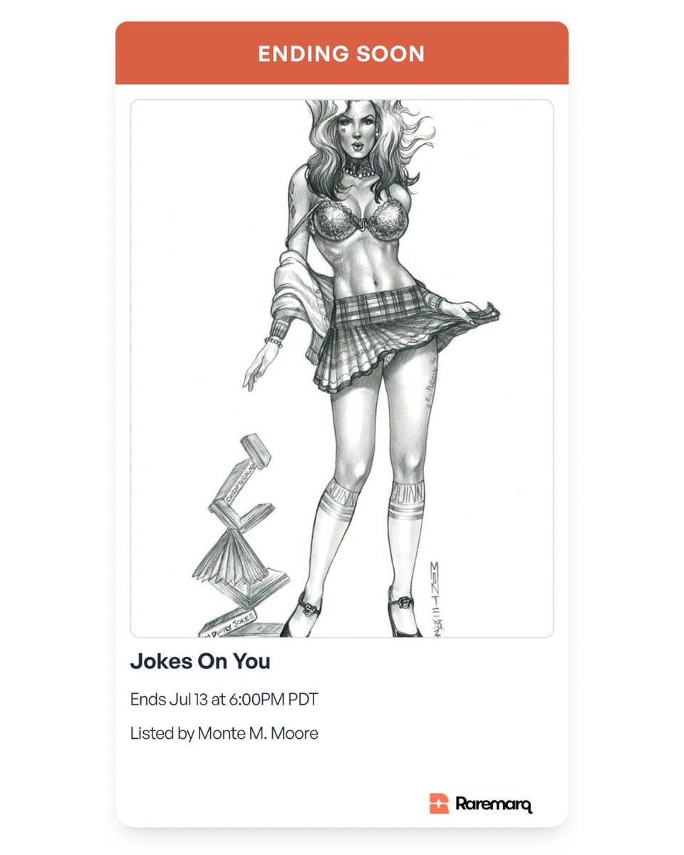 raremarq's tweet image. Last day to bid on this captivating black and white 10x14 original Harley Quinn drawing by licensed DC artist @MavArtsMonte !
Auction ends July 13, 2025 at 9pm PDT
raremarq.com/auctions/jokes…
#harleyquinn #dccomics #originalart #sketchart