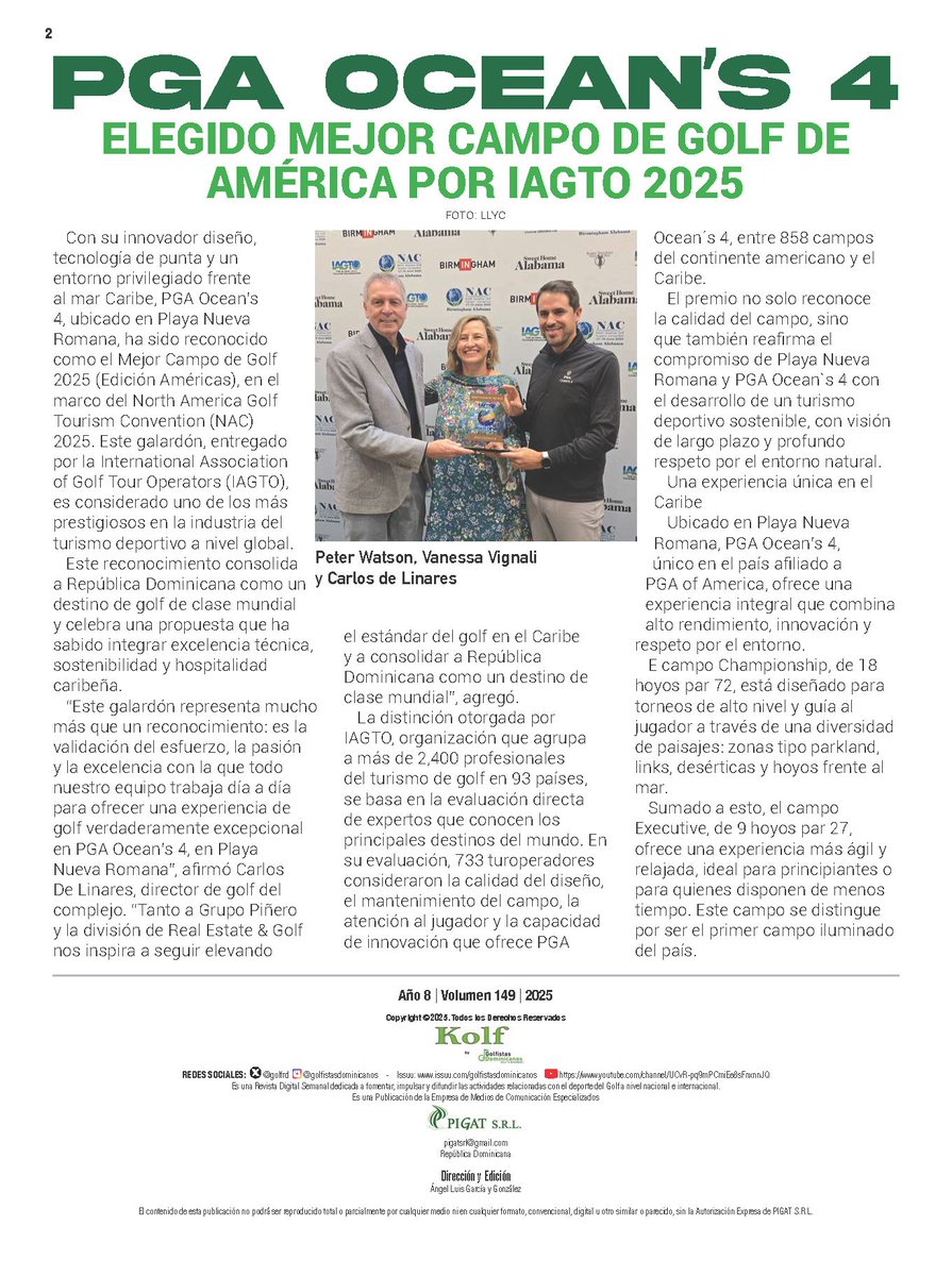 ¿Sabes que el #PGA <a href="/Oceans4Golf/">Ocean's 4 Golf</a> fue elegido Mejor Campo de ⛳️de América por la International Association of Golf Tour Operators? Entérate de más detalles en este enlace: issuu.com/golfistasdomin… de nuestra revista KOLF. <a href="/BahiaPrincipe/">BahiaPrincipeHotels</a> <a href="/jduranh/">Jesús Durán Haro</a> <a href="/fedogolfrd/">FEDOGOLF</a> <a href="/vanessavignali1/">vanessa vignali</a>