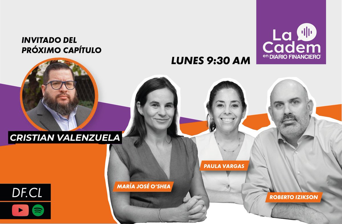 Cadem_cl (@cadem_cl) on Twitter photo 🎙️Este lunes a las 9:30 en #LaCadem en @diariofinanciero. Cristian Valenzuela, coordinador de comunicaciones del <a href="/PRChile/">Partido Republicano</a> , analiza la carrera presidencial, el momento de Kast y la competencia en la derecha. Con <a href="/joseoshea/">María José O'Shea</a>, Paula Vargas y <a href="/rizikson/">Roberto Izikson</a>🎧En nuestras redes 🎙️Este lunes a las 9:30 en #LaCadem en @diariofinanciero. Cristian Valenzuela, coordinador de comunicaciones del <a href="/PRChile/">Partido Republicano</a> , analiza la carrera presidencial, el momento de Kast y la competencia en la derecha. Con <a href="/joseoshea/">María José O'Shea</a>, Paula Vargas y <a href="/rizikson/">Roberto Izikson</a>🎧En nuestras redes